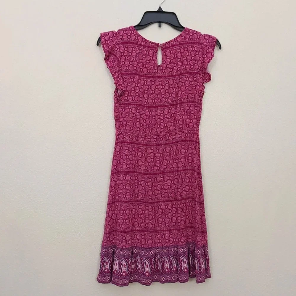 Old Navy Girls Midi Dress Large 10-12 Purple Butterfly Sleeve Floral Casual
